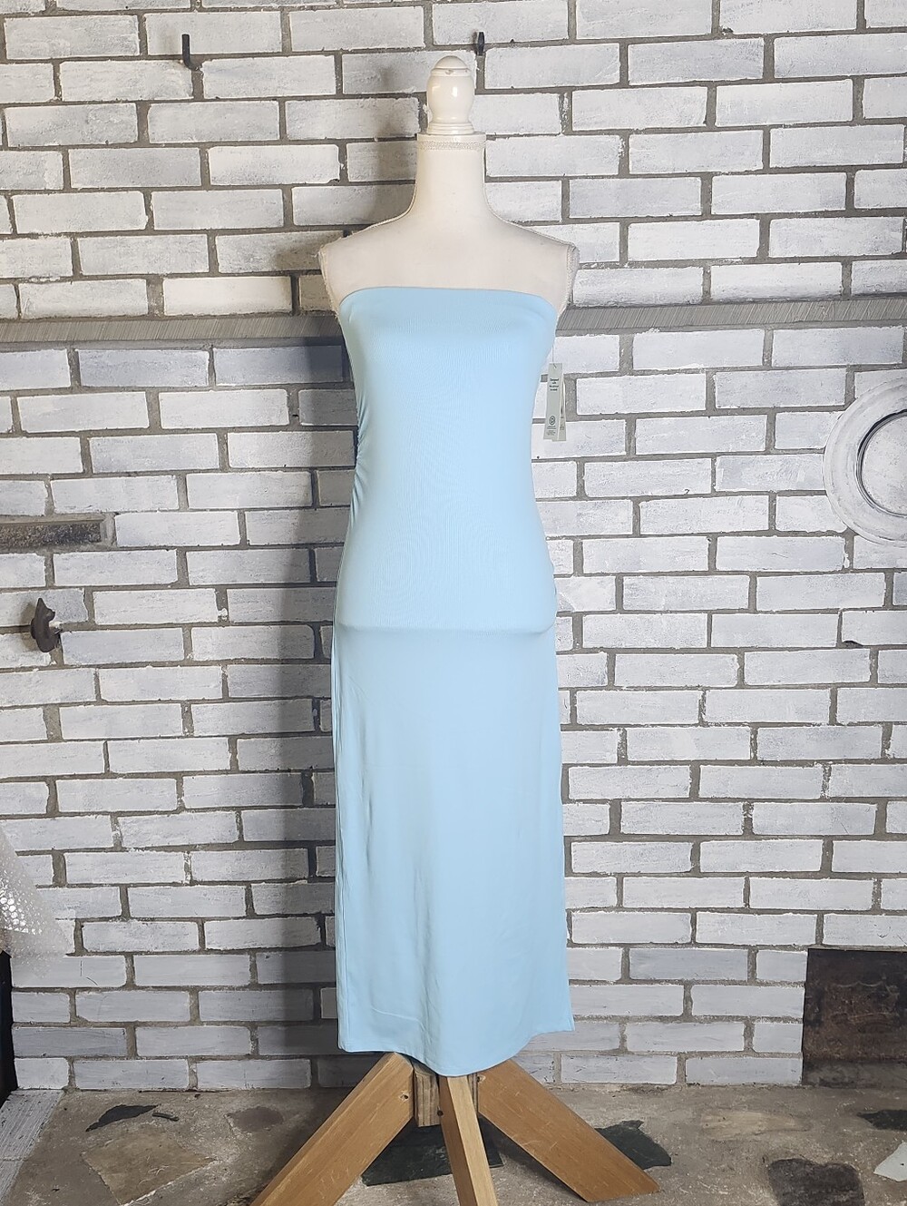 • NWT No Boundaries Tube Ribbed Maxi Dress XXS 00 Blue Droplet Side Slit Ruched - Picture 2 of 11